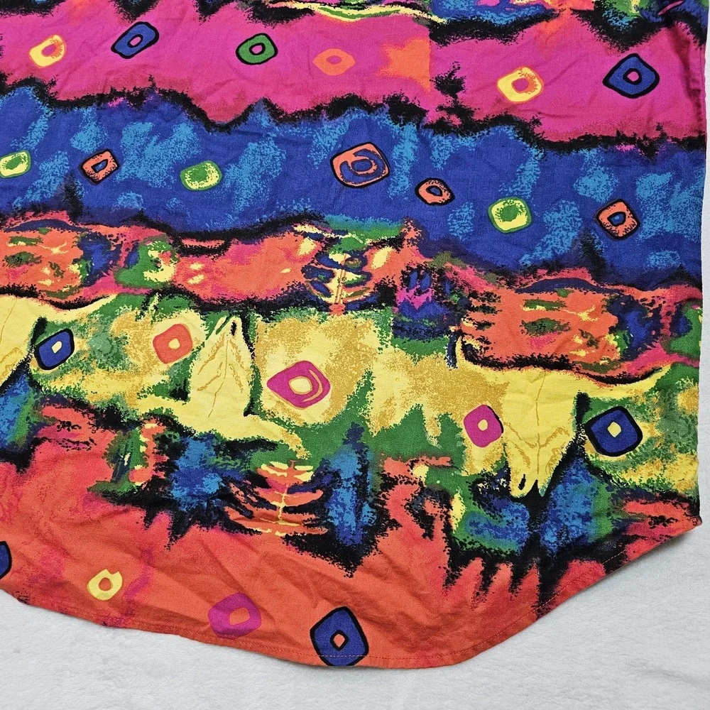 Vtg Wrangler Shirt Mens XL Brushpopper Bright Loud Bull Skull Tie Dye Groovy - Picture 11 of 13